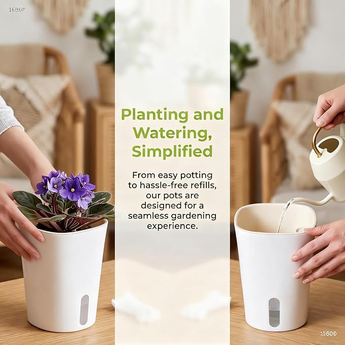 8 Pack 4" Mini Self Watering Pots for Indoor Plants, Small Clear Plastic Planters, Plant Watering Cups with Level Indicator Vents & Drainage Holes, Wick, for Seedlings, Cuttings, Herbs (8, 3 Inch)