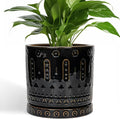 Eightpot Ceramic Pot for Plants - 8 Inch Plant Pots Indoor with Drainage Hole and Saucer, Decorative Round Planter Outdoor, Boho Ceramic Planter for Flower, House Garden Decor, Gardening Gifts, Black