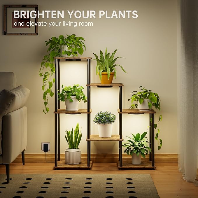 Bstrip Plant Stand Indoor with Grow Light, 33" High Indoor Plant Shelf, 7 Tier Flower Stand with Plant Light Full Spectrum, Metal Plant Holder with Light, laddered Plant Rack for Home, Corner, 29.9×11.0×33.1''