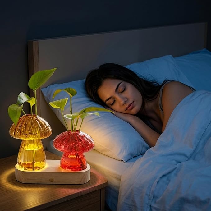 Propagation Vases,Mushroom Glass Propagation Stations with Stepless Dimming Function for Home Office Decor,Lighted Hydroponic Planter Jars Valentines Day Gifts for Mom Women Plant Lovers