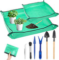 Plant Repotting Mat for Garden, 2 Pcs Waterproof Potting Mat Foldable Indoor Plant Mats Portable Square Gardening Mat Potting Tray with 6 Pcs Mini Garden Tools Set for Plant Lovers Gardening Gifts