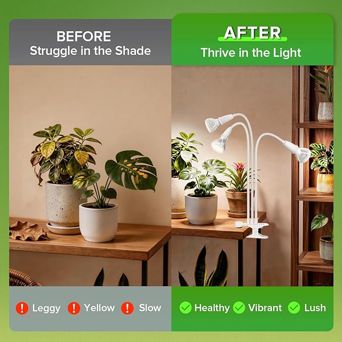 Grow Lights for Indoor Plants, LED 30 W Full Spectrum Bulb Replaceable Plant Light, 450 W Equivalent Clip on Grow Light with Optical Lens for Indoor Growing, Lifetime Free Bulb Replacement