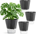 4 Pack Self Watering Pots for Indoor Plants, 10 Inches Self Watering Planters African Violet Pots Clear Pots for Herb Orchid Flower Houseplant, Dark Grey