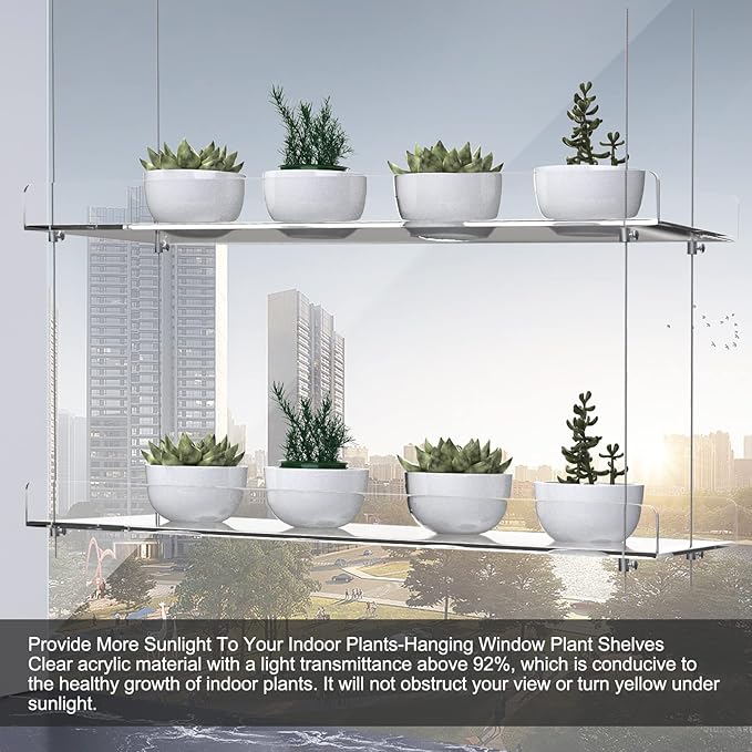 2-Tier Acrylic Window Display Shelves – 16" Adjustable Clear Racks for Herbs, flowers and Indoor Greenery in Kitchen & Bedroom
