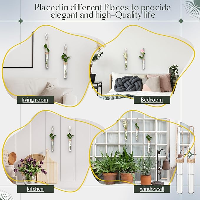 Baderke 12 Pack Plastic Hanging Propagation Tubes Propagation Station Vases Wall Hanging Plant Vase for Planters Hydroponic Office Garden Flowers Decor Lover Gift (Natural Color)