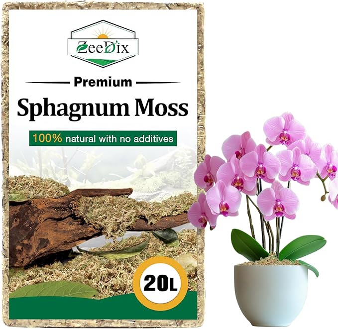 ZeeDix 20L Premium Sphagnum Moss for Plants Indoor, New Zealand Sphagnum Moss for Orchid Potting Mix Terrarium Succulent Carnivorous Ferns Hosta Garden & Reptile Habitat