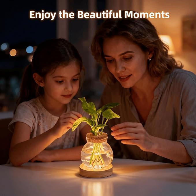 Plant Propagation Station with Light,Everkeen Valentines Day Glass Terrarium with Stepless Dimming Function Hydroponic Glass Container Vase Jars Gardening Gifts for Mom Women Plant Lovers