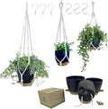 Hanging Planters with Macrame Plant Hangers for Indoor Outdoor Plants, 3 Set Hanging Baskets Flower Pots Holders 35''/27''/21'', Self-Watering Pots 7''/6''/5.5'', Boho Home Decor, Black