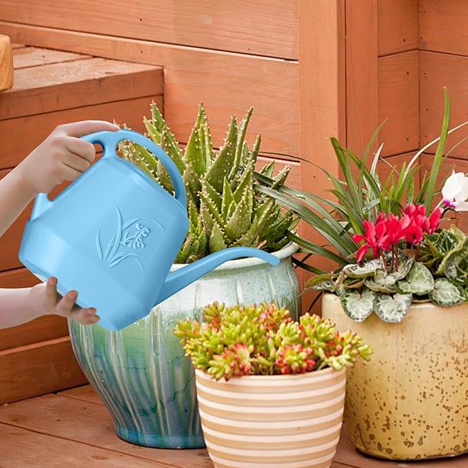 Hand Plastic Watering Can - for Indoor and Outdoor Home Garden Plants - with Long Spout - SkyBlue - 1/2 Gallon