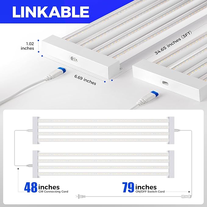 Barrina TX-L63 3FT LED Grow Light, 63W, 4 Panels Wider Coverage, Full Spectrum with 730nm IR LEDs, High PPFD, Linkable, Hanging Plant Lights for Indoor Greenhouse, Vegetable, Seeding, Flowers, 1 Pack