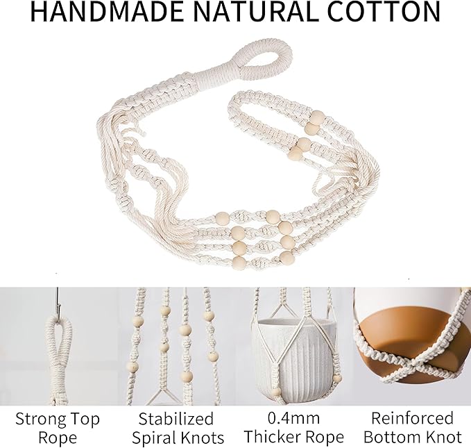 Macrame Plant Hanger - Fits 4 to 13 inches Pots for Indoor Outdoor, 35 Inch, Set of 2, Ivory (POTS NOT Included)