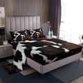 Feelyou Cow Fur Bed Sheets Kids Cowhide Leather Hair Sheet Set Women Men Microfiber Soft Rustic Cow Skin Decor Bedding Set Brown Farmhouse Bed Sheet Set Full Size Bed Set 4Pcs