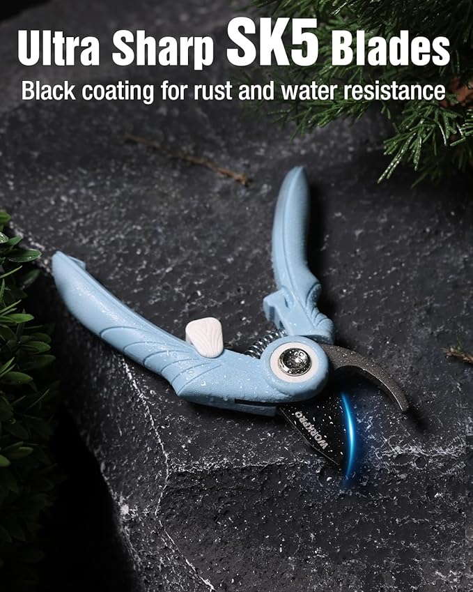 WORKPRO 6.9" Bypass Pruning Shears, Gardening Scissors with Sharp SK5 Steel Blade, Handheld Garden Floral Clippers for Rose, Plants, Flowers, Fruits Trees, Gardening Gifts for Women & Men, Blue