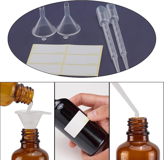 YIZHAO Amber Glass Spray Bottles 1oz, with Small Fine Mist Spray, Metal Cap, Refillable for Essential Oil,Travel,Cleaning,Perfume,Aromatherapy,Makeup – 6 Pcs