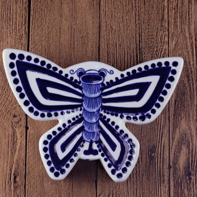 Blue & White Porcelain Wall Vase,Butterfly Shape Hydroponic Vase Wall Planter for Indoor, Outdoor (B)