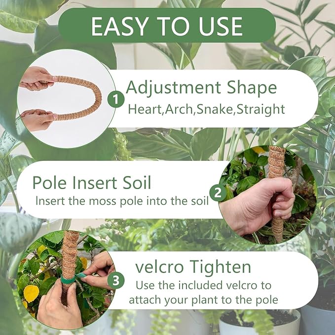 2 Pack 29'' Bendable Moss Pole Monstera Plant Support for Climbing Indoor Plants - Stakes for Potted Climbers (2)