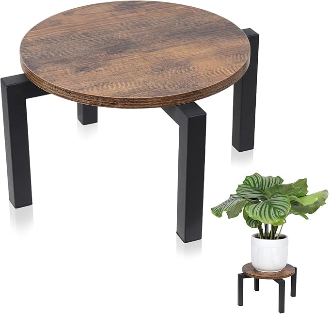 Vigordream Plant Stand Indoor, Heavy Duty Sturdy Metal Plant Holder, Wooden plant Stool, Single Plant Pot Stand Low Short Planter Stand