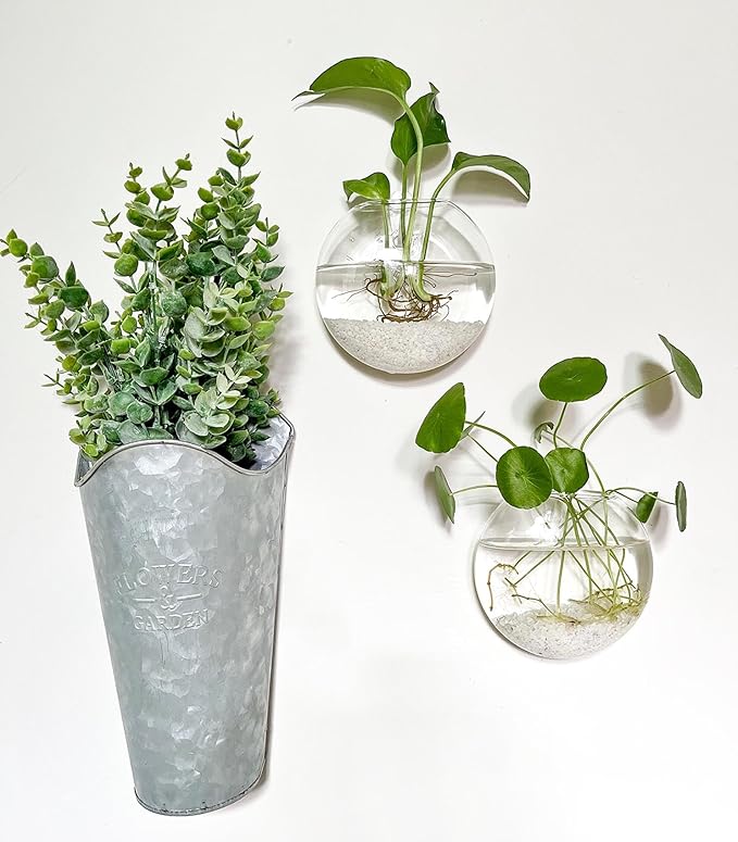 Kingbuy Wall Hanging Glass Planter Propagation Station - 6 Pack Oblate Globe Wall-Mounted Vases for Indoor Hydroponic Air Plants Bathroom Living Room Office Decor Gift for Women, Mom, Plants Lovers