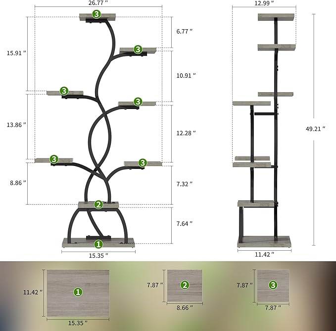 EVAWOO Plant Stand Indoor with Grow Light - 8 Tiered Plant Shelf Indoor, Corner Plant Stand, 49" Tall Plant Shelf with Lights for Indoor Growing, Lighted Flower Holder for Living Room, Balcony (Gray)