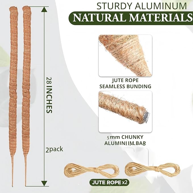 Moss Pole Monstera Plant Support - 2 Pack 28" Bendable Coco Coir Pole for Indoor Climbing Plants with Plant Sticks Support