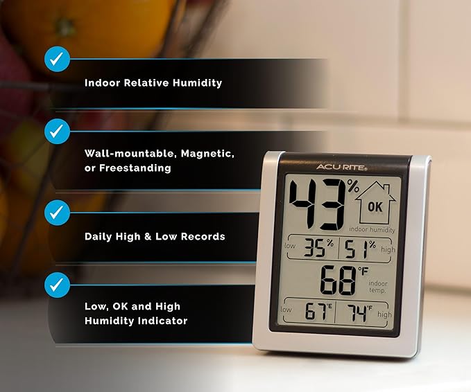 AcuRite Wireless Digital Indoor Thermometer and Hygrometer Monitor for Indoor Temperature and Humidity Measurements (00613)