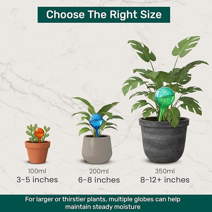 Little Green Leaf Automatic Plant Watering Globes, Self Watering Planter Inserts (Set of 10) | Clear Plastic Bulbs | 6 × 300ml + 4 × 70ml | Indoor & Outdoor Use