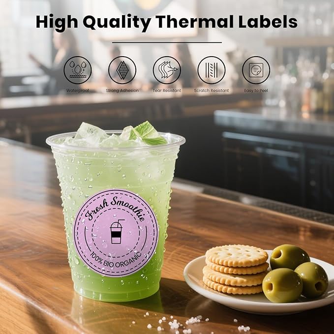 Purple Round Thermal Labels 3 Inch Vinyl Circle Waterproof Direct Printer Sticker Self-Adhesive Perforated Name Tag for Logo DIY QR Design Office Address 500 PCS