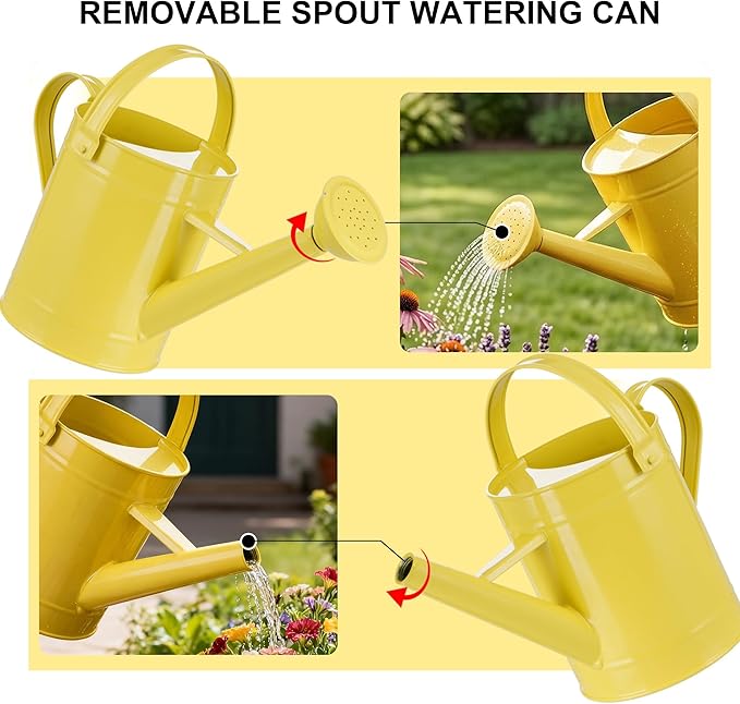 Topadorn Watering Can for Plants, 55 Oz Metal Watering Can with Removable Spout for Indoor & Outdoor Plants, Long Spout Garden Watering Can, Yellow