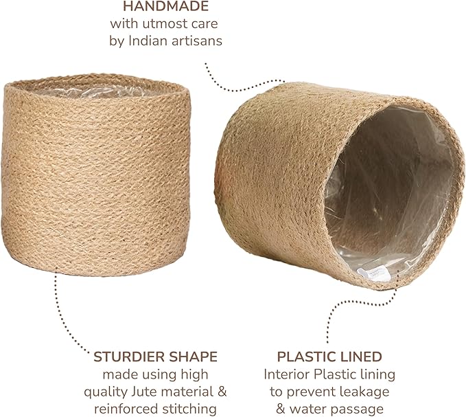 Jute Planter Basket-Woven Jute Rope Covers for Decorating Indoor/Outdoor Succulents, Small Plant Pots-Set of 2-Multi-Purpose Storage Bins 6.5 Inches - Modern Style Décor- Brown