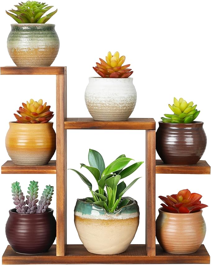Small Desk Plant Stand 7 Tiers Window Sill Plant Shelf Tabletop Succulent Stand Wood Desktop Flower Pot Stand Holder Plant Rack for Windowsill Desktop Window Ledge Countertop Narrow Space