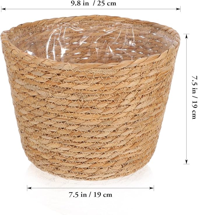 FOMIYES Woven Straw Flower Basket, Seagrass Planters Pot, Garden Plant Pot Containers Wicker Rattan Vase Sundries Organizer Storage Bins for Indoor Outdoor Plants