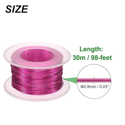HARFINGTON Bonsai Wire Anodized Aluminum Training Wire Roll 0.8mm Gauge 98ft Length Bendable Bonsai Tree Wire for Garden, Horticulture, Landscape, Planting, Rose Red