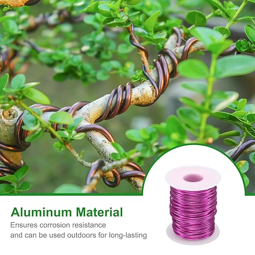 HARFINGTON Bonsai Wire Anodized Aluminum Training Wire Roll 1.5mm/15 Gauge 98ft Length Bendable Bonsai Tree Wire for Garden, Horticulture, Landscape, Planting, Dark Pink