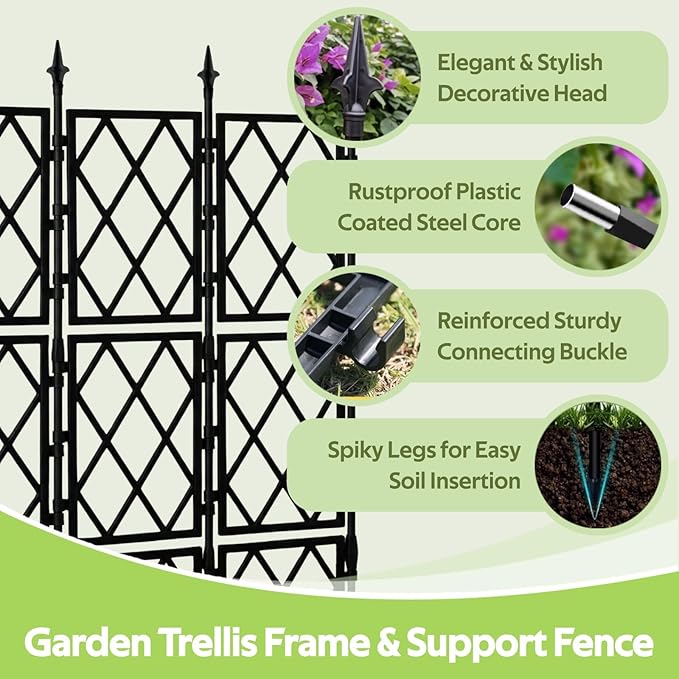 Garden Trellis for Climbing Plants Outdoor - 65" PE-Coated Metal Pipes & Plastic Grids Rose Wall Trellis Frame - Sturdy Privacy Screen Plant Support Fence for Flowers Vines Vegetables