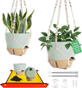 LEWESU Set of 2 Hanging Planters for Indoor Plants with Self Watering Includes Hanging Pots and 2 Types Plant Hangers, Outdoor Hanging Baskets Holder for Home Garden, 10 Inch Sage Green