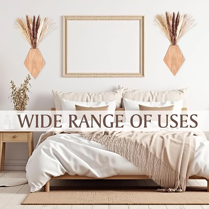 2 Pcs Bohemian Wooden Wall Planter Set with Pampas Grass Modern Farmhouse Wall Decor for Living Room, Bathroom, Bedroom, Office(Original Wood Color,Regular Style)