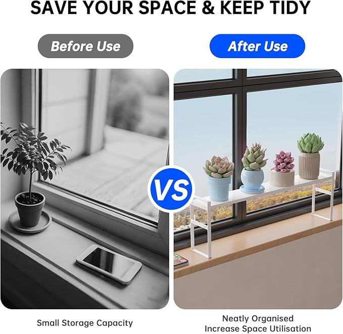 1pcs Small Narrow Tall Shelf for Windowsill Kitchen Organizer Window Sill Plant Shelf Stackable Shelves Bathroom Sill Thin Shelves for Narrow Spaces Counter Top Racks (White)
