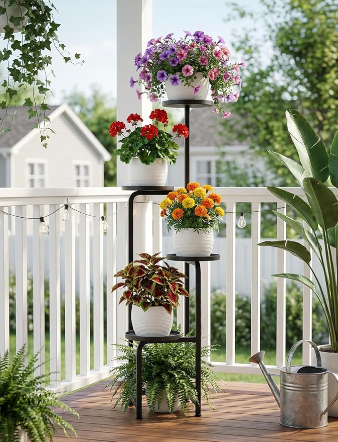 TOSKING 4 Tier Corner Plant Stand Indoor &Outdoor, Heavy Duty Metal Flower Pot Holder Shelf for Multiple Plants, Space Saving ,Tall Metal Plant Stand with Drainage Holes for Outdoor Use,Tiered Display for Patio, Garden, Balcony, Living Room Decor (Blac...