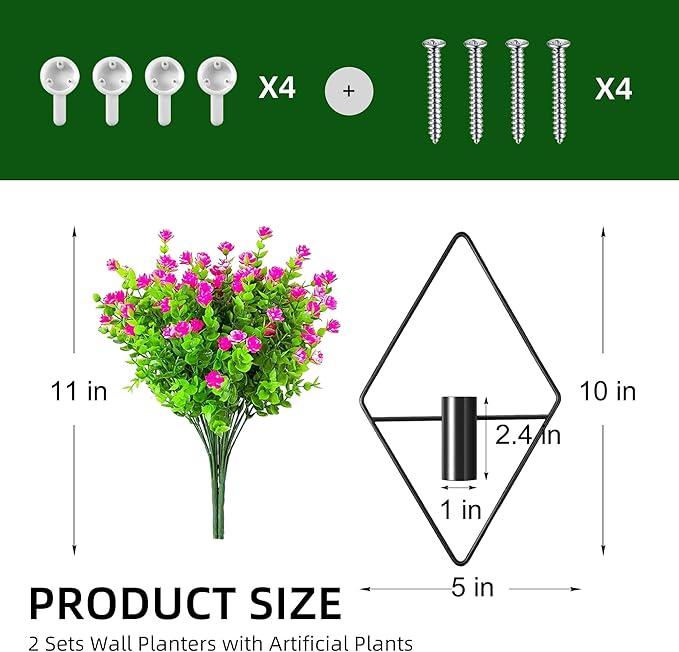 2 Pack Wall Decor Hanging Planters with Artificial Plants Metal Hanging Vase Indoor Plants Holder Modern Boho Wall Art for Bathroom Bedroom Living Room Office (Black Eucalyptus)