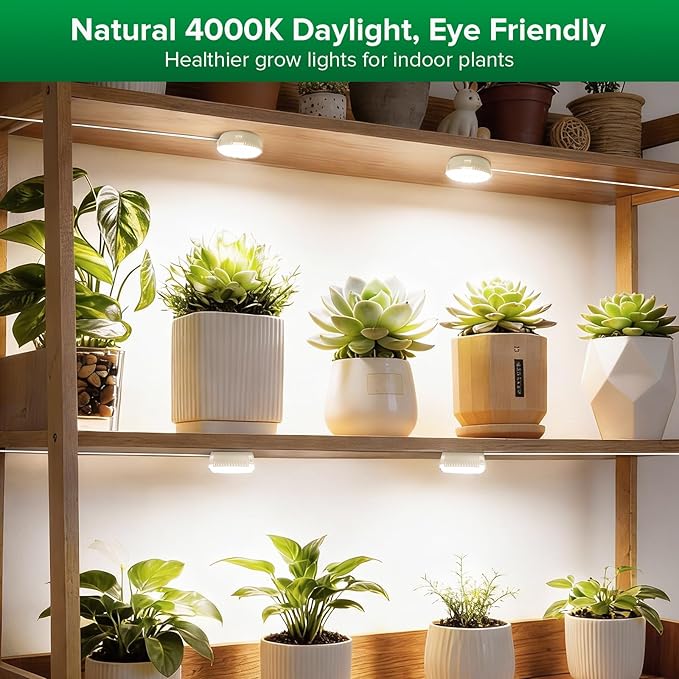 SANSI 20W(5W*4) Puck Grow Lights for Indoor Plants Full Spectrum, 4 Head Plant Lights for Indoor Growing, LED Plant Lamp for Growth with Timer, Auto On Off 4 8 12 Hrs Greenhouse,No Dimmable