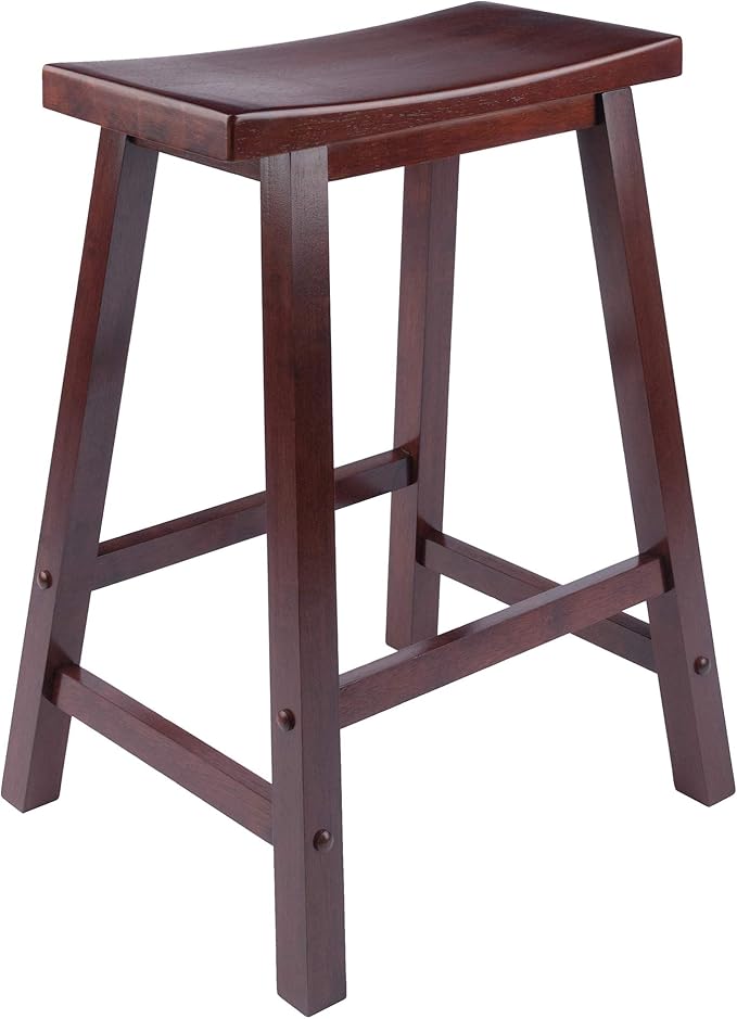 Winsome Satori Saddle Seat Counter Stool, 24" in Walnut, Classic Backless Bar Chairs for Kitchen & Dining Room Seating, Timeless Essential Furniture for Home, Dorm, Apartments