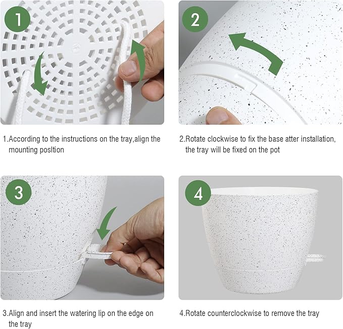 UOUZ 12 inch Large Self Watering Pots, Plastic Planters with 60oZ Removable Deep Reservoir and Multi Mesh Drainage Holes for Indoor Outdoor Garden Plants and Flowers, White Speckles