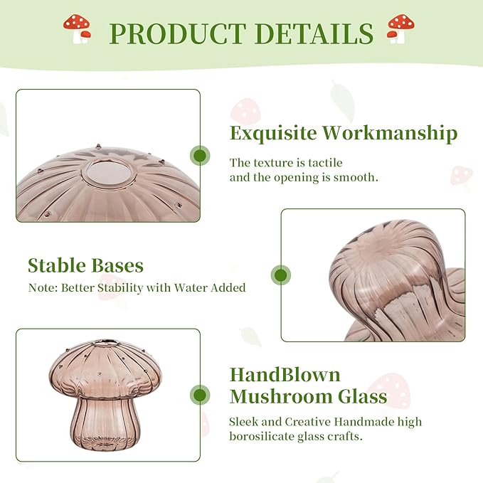 Glasseam Colored Mushroom Plant Terrarium: Glasseam Hand-Blown Glass Propagation Stations - Small Hydroponic Jars for Home Table Window Autumn Decor - Gifts for Plant Lovers (10Pcs)