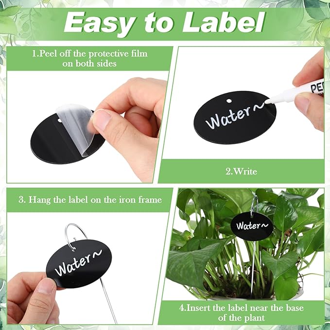 Novabright 100 Pcs Black Acrylic Plant Labels with Metal Stakes 7.9 Inch Garden Markers Plant Labels Waterproof Weatherproof Reusable Tags with 2 Marker Pens for Outdoor Potted Plants, Seed, Flowers