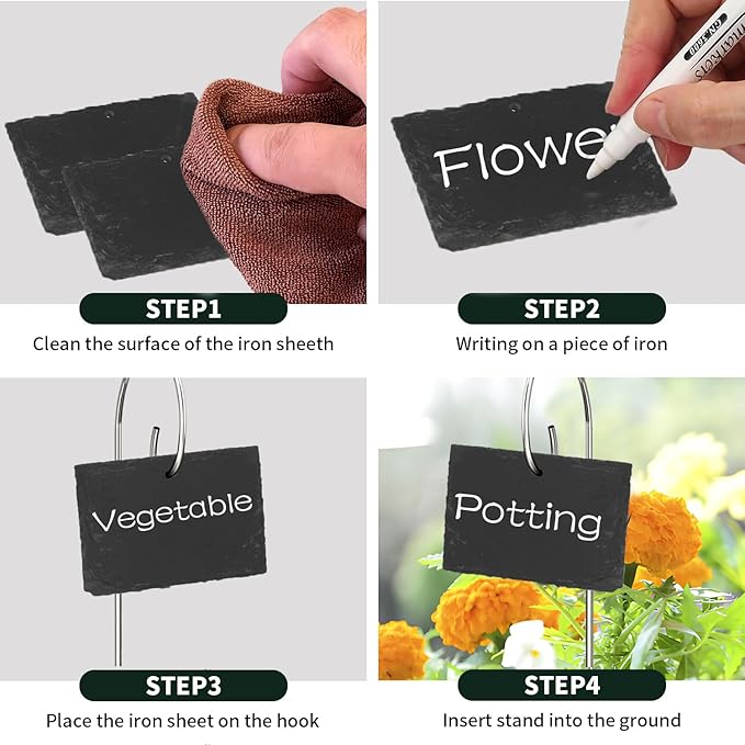 10-Pack Marble Rectangle Garden Markers,Weatherproof Metal Plant Labels Large Planting Seedling Stake Signs, for Seedlings Herbs Vegetable Greenhouse Gifts with White Marker Pen Labels