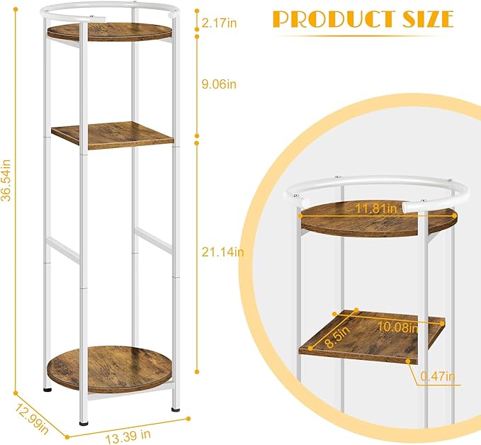 OYEAL Water Dispenser Stand 5 Gallon Water Cooler Jug Storage Rack Water Filter Stand with 2 Storage Shelves, Modern Flower Shelf Display for Home Kitchen Office Space Save, Rustic Brown & White