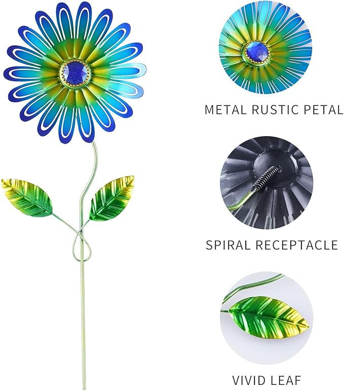 Metal Flower Garden Stakes 3 Pcs, Weatherproof Rust Resistant Yard Art for Outdoor Patio Lawn Pathway Decorations