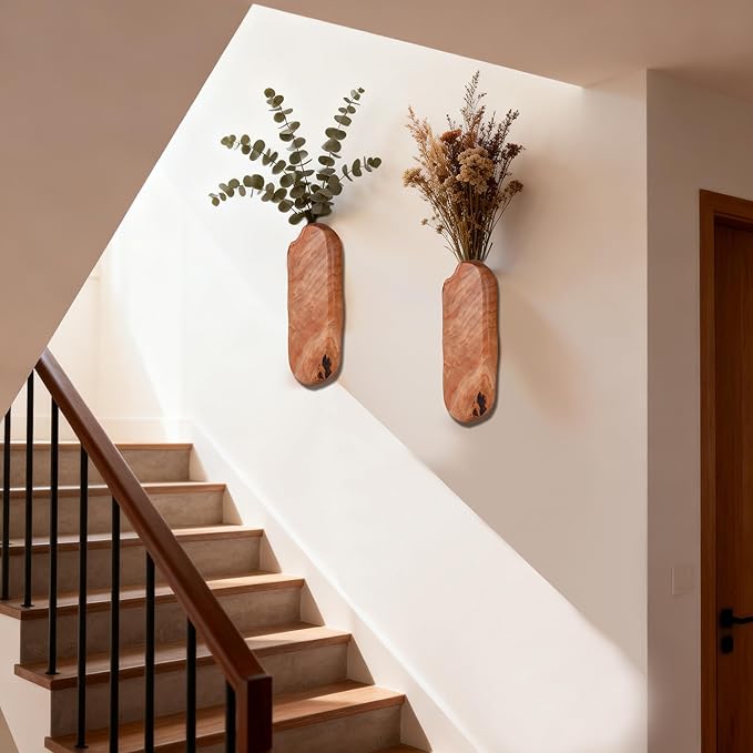 Flower Vase Pots Wall Planters Holder for Indoor Plants Hanging Planters Wall Vase Wooden Plant Hanging Farmhouse Wall Art Decor for for Entryway Hallway Bathroom Living Room, Dining Room