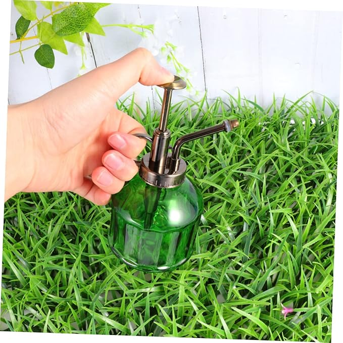 VOSAREA Vintage Glass Watering Kettle Mist Spray Hand Pressure Type Spray Bottle for Indoor Plants 500ml Capacity Glass Design for Flower Gardening and Succulent Care