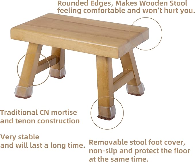 Wooden Step Stool for Adults 11.8" L x 7" W x 6.9" H Handcrafted Solid Wood Stool with Chamfered Edges, Multi-Usage Stool, Wood Step Stool with Anti-Slip Caps - Durable and Sturdy Yellow Sandalwood